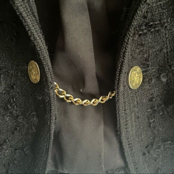 VINTAGE Paula Klein Paris Couture Wool 2-PC Suit Blazer Skirt Black L - Picture 4 of 16